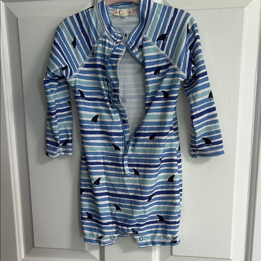 Egg Blue Striped Kids Swimwear